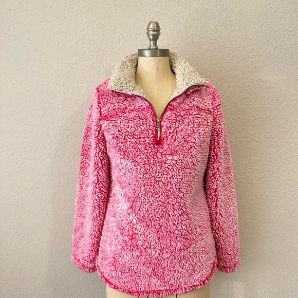 Scully Sweaters - SCULLY Womens Cherry Pink Sherpa 1/4 Zip Pullover Sweater